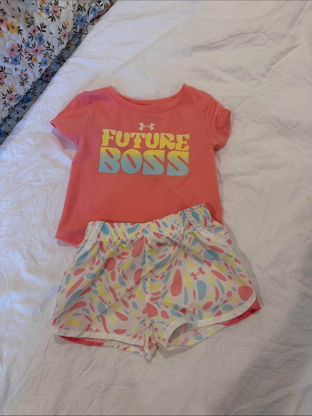 Under Armour Girls' Coral "Future Boss" Tee and Printed Shorts Set